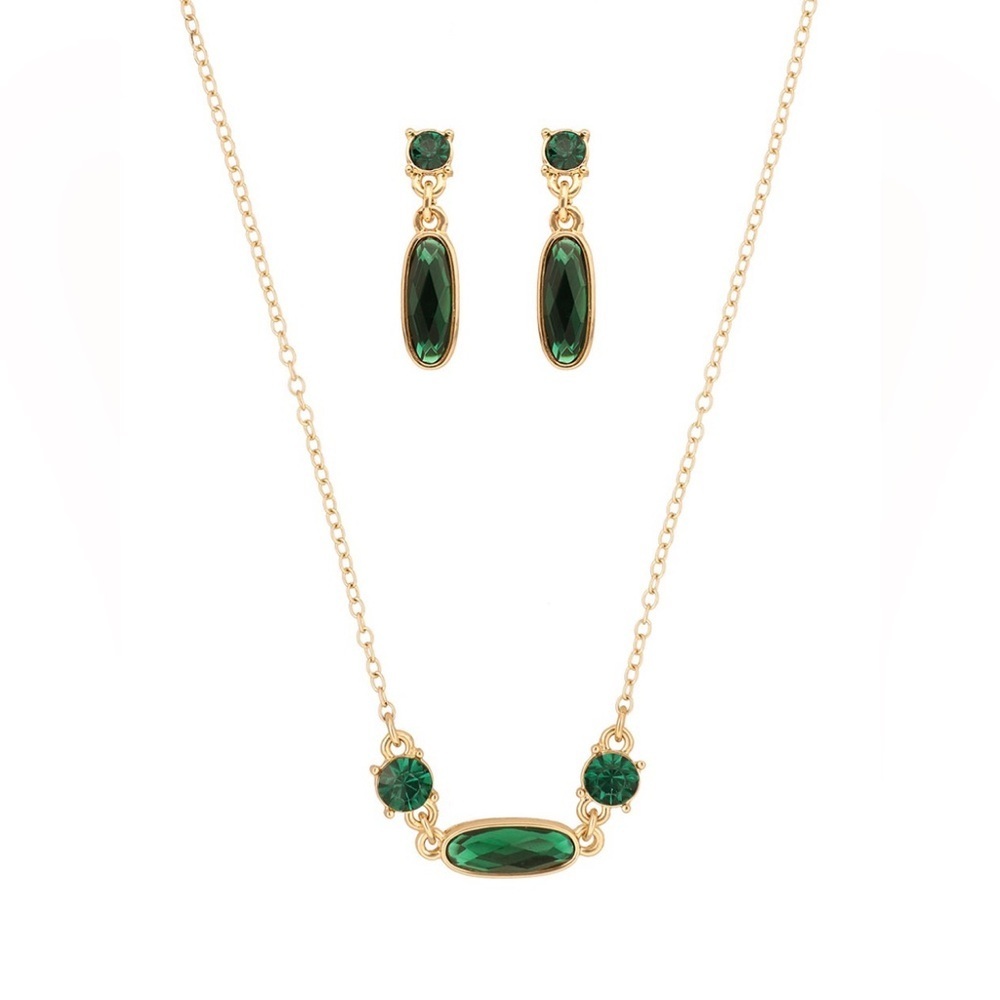 Nine West Gold and Green Earring Emerald Green Color - Picture 1 of 9